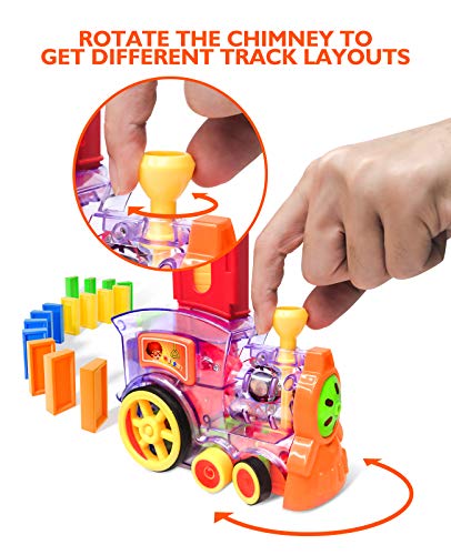Poputoy Domino Train, 80 Pcs Domino Blocks Set Plastic Kids Domino Construction 4 Color Children Creative Toy Game Educational Play For 3-12 Year Old Boys And Girls #TOP3
