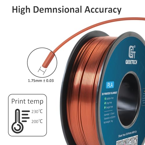 Image of Geeetech Silk PLA Filament 1.75mm for 3D Printer, Metal-Like Shiny 3D Filament 1kg (2.2lbs) 1 Spool, Dimensional Accuracy + /- 0.02 mm, Metallic Copper Silk Filament