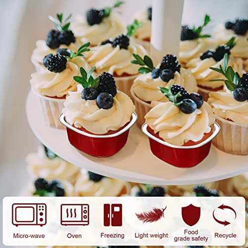 200 Sets Valentine's Day Mini Heart Cake Pan Heart Shaped Cake Pans Aluminum Mini Cake Pans With Lids 1.8 Oz/ 55 Ml Disposable Baking Cup Pan For Valentine's Mother's Father's Day Birthday Party Grill #TOP4