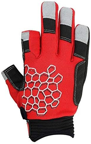 Miniatura 3 de MRX BOXING & FITNESS Guantes de vela pegajosos para la palma de la mano, guantes de yate, kayak, bote, pesca, 2 dedos de corte (rojo, mediano)