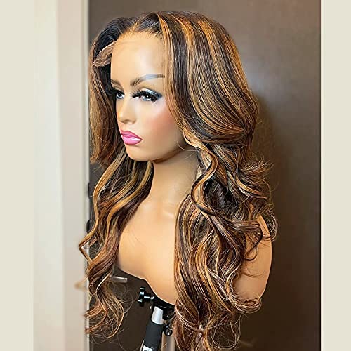 Transparent Lace Front Wigs Human Hair Pre Plucked 150% Density Highlight 4/27 Blonde Human Hair Wigs for Black Women Body Wave Human Hair Lace Front Wigs