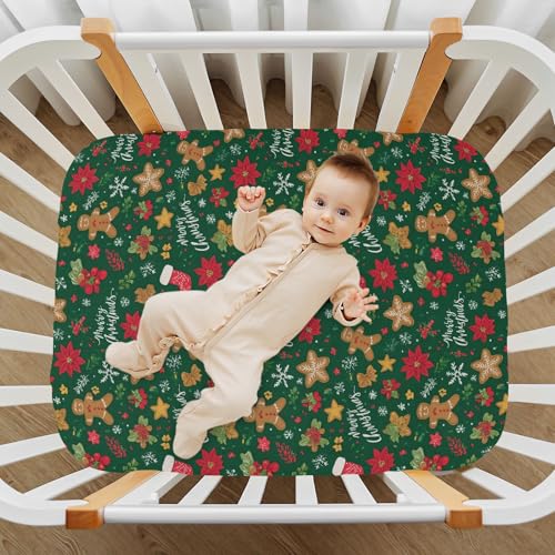 Image of Baby Crib Sheet Green Christmas Crib Mattress for Boys and Girls Playard Sheet Soft Breathable Fitted Baby Mattress Cover 52x28in