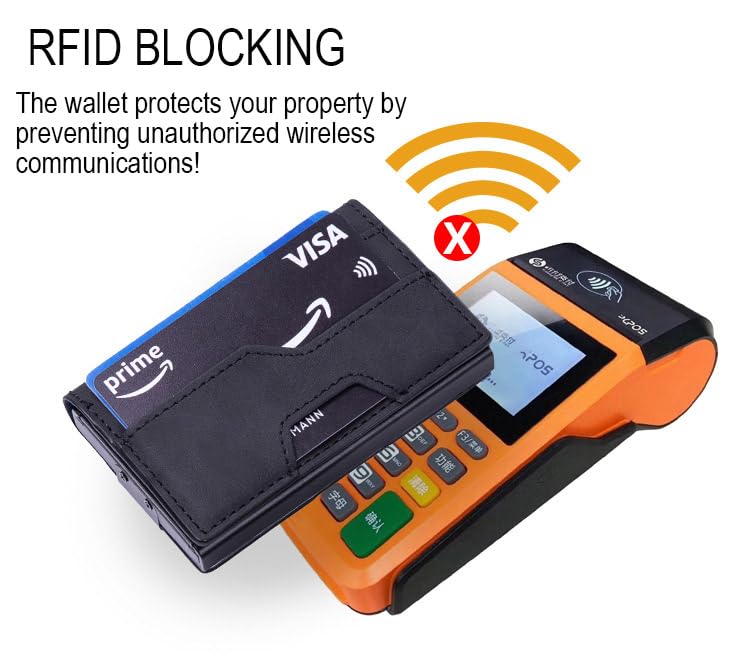 Mens slim Wallet RFID Shielding metal wallet card wallet for Men, Minimalist Wallet For Men Includes Cash clip (Black)4