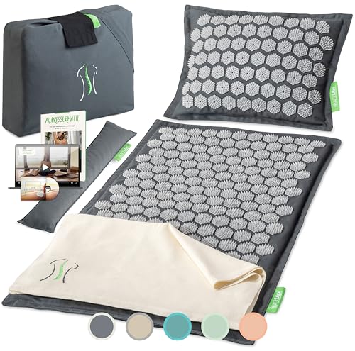 BACKLAXX® Akupressurmatte mit Kissen, Tuch und Tasche | Akupunktur-Matte mit...