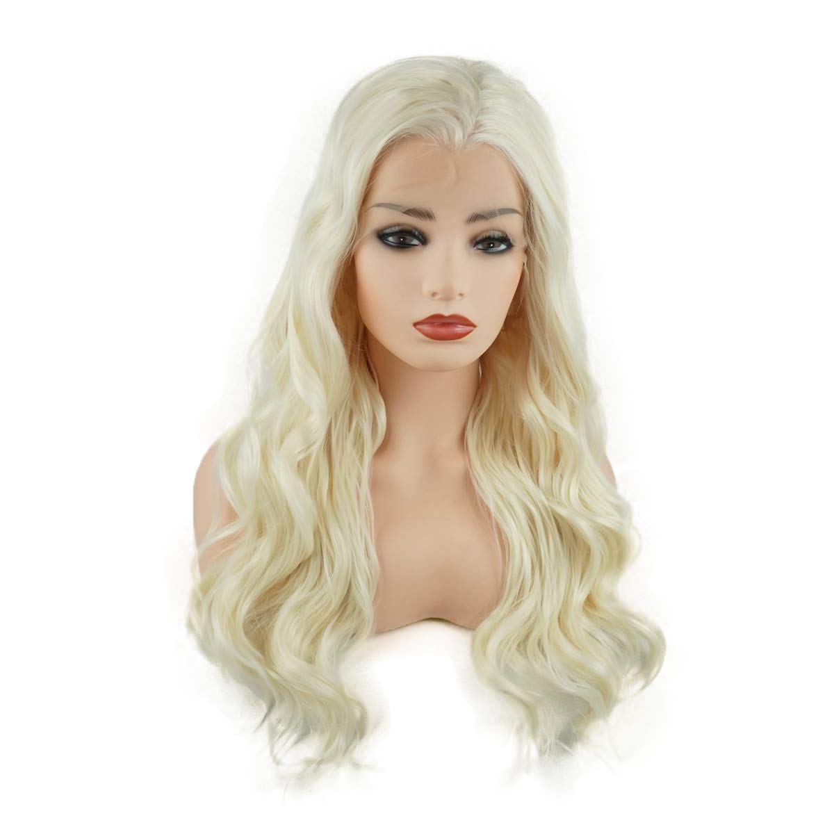 Hair Wavy Long 24inch Blonde and White Mix Half Hand Tied Heavy Density Realistic Synthetic Lace Front Wig