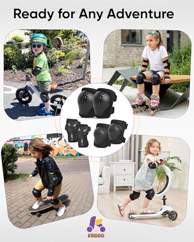 Image of KRIDDO 3-in-1Protective Gear Set, Knee Pads and Elbow Pads Set with Wrist Guards for Ages 3-12 Years, Ideal for Skateboard, Cycling, Scooter & Skating, Includes Storage Bag