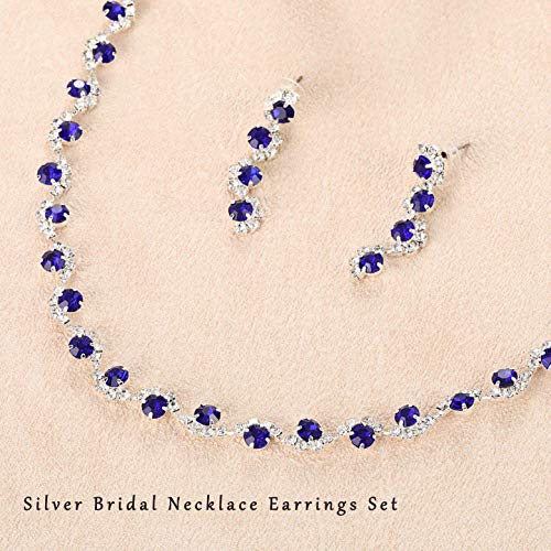 Unicra Bride Silver Necklace Earrings Set Crystal Bridal Wedding Jewelry Set Rhinestone Choker Necklace for Women and Brides3