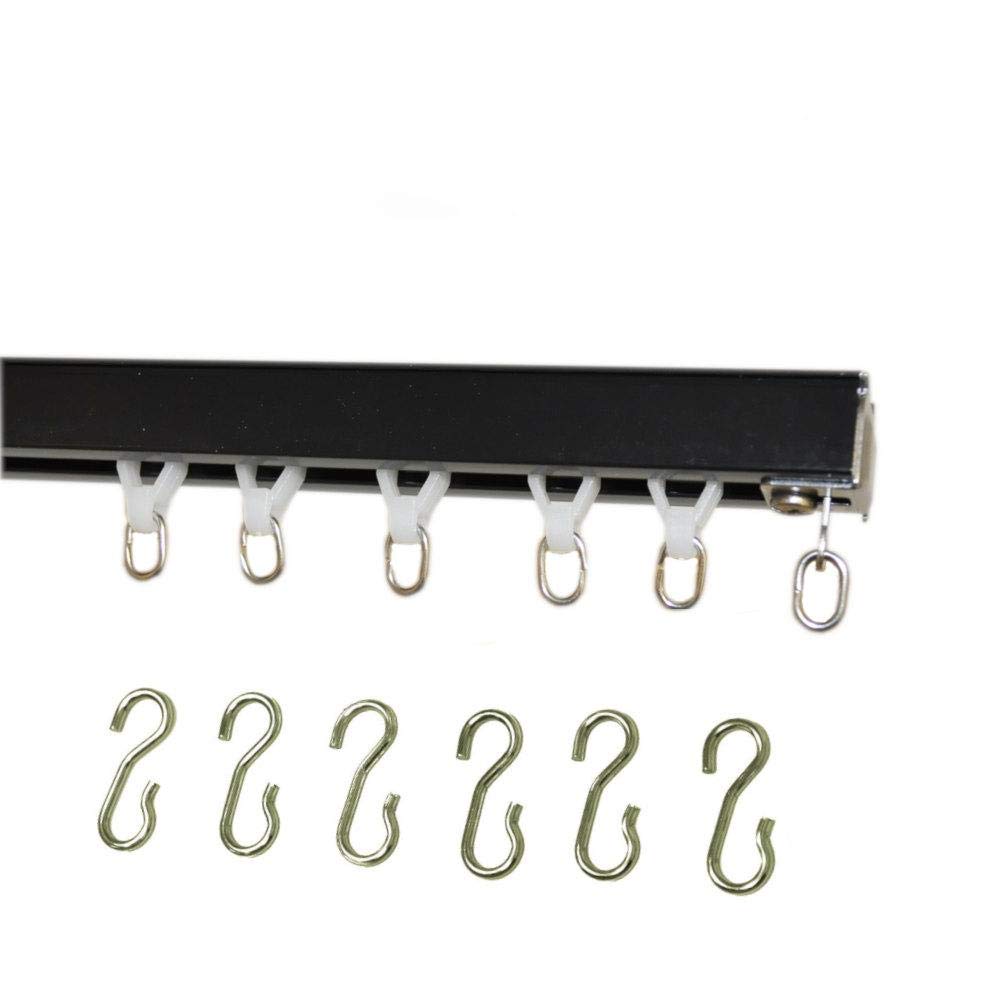 Ceiling Curtain Track Set with Wheeled Carriers and Hooks (11' in 2 Sections-Black)
