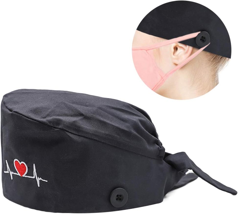 Hotme Women's and Men's Cap Working Hat with Button Sweatband Adjustable Tie Back Hats One Size Multiple Color B-black