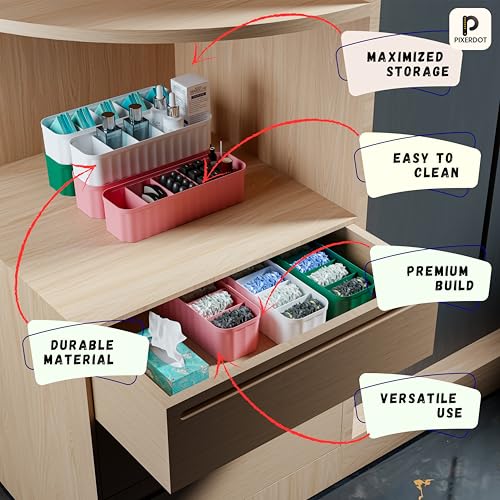 Image of PIXERDOT Pack of 4 - GREEN | Socks & Cloths Organizer For Wardrobe and Drawer, Innerwear, Undergarments, Bra, Panty, Hankerchief and Hosiery Organiser for Wardrobes, Drawers and Cupboards