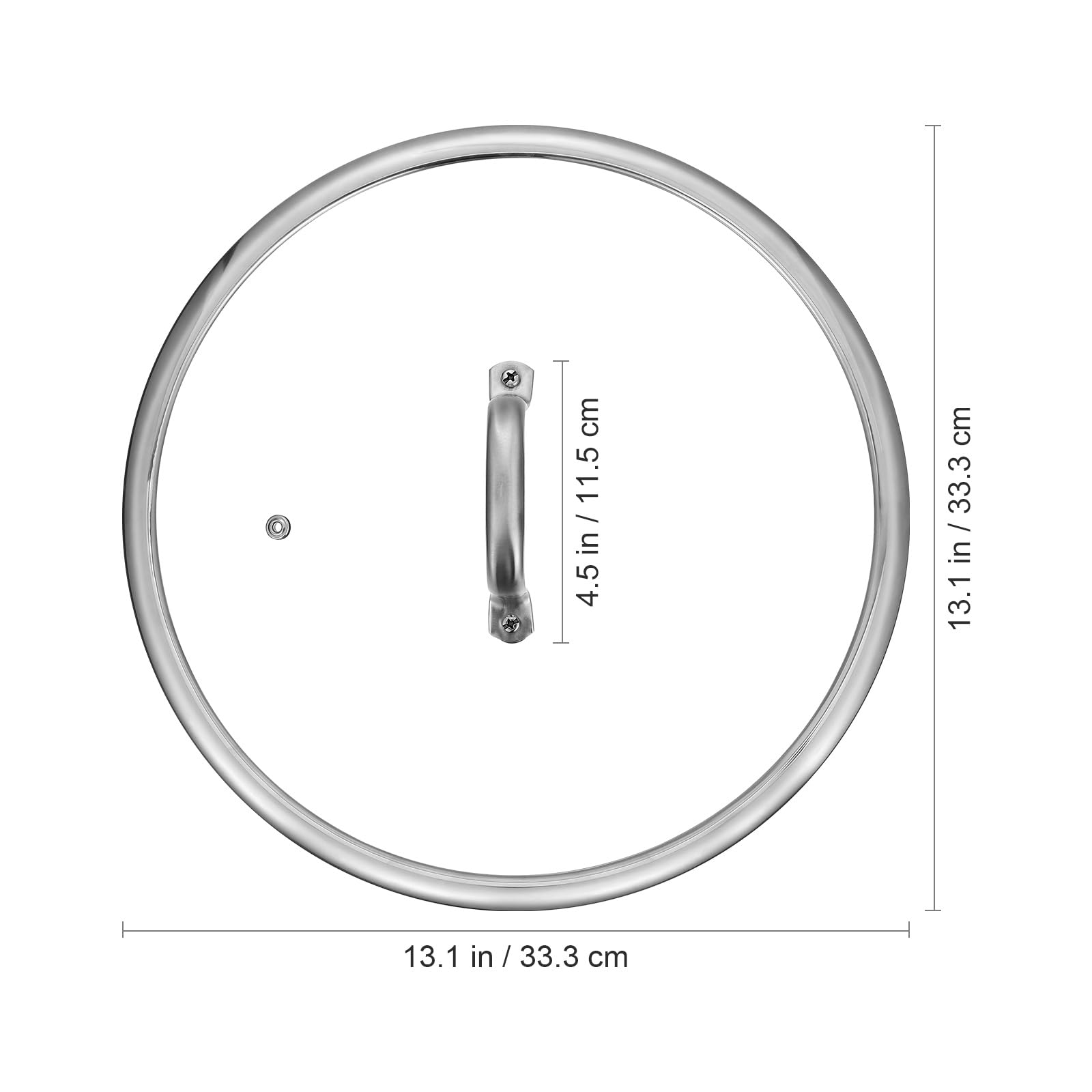 Coperchio universale per pentole e padelle, 34 cm, in vetro temperato, con manico, protezione per pentole, padelle, padelle in ghisa, argento