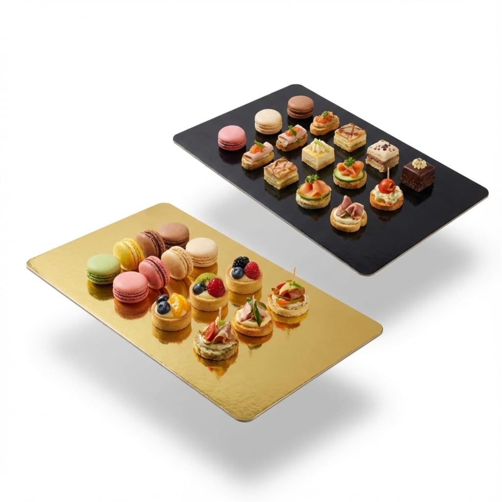Lot de 20 Supports à Gâteaux Rectangulaires | 40x60 cm | Noir et Doré | épais 2mm | Carton Réversible | Socle Gâteau | Pâtisserie Boulangerie Buffet | Number Cake | Tarte Biscuits Tapas