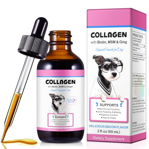 WENDAXINGXY Collagen for Dogs, Liquid Dog Collagen Drops, Daily Collagen Supplements for Dogs Joint Health, Skin & Coat Care, with Biotin, MSM & Ginger, Bacon Flavor, 60ML