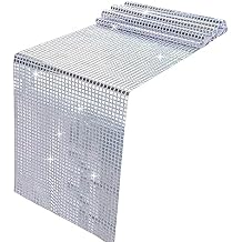 Snowkingdom 13 x 72 Inches Glitter Disco Party Table Runner Mirror Silver Runner Retro 70s 80s Theme Disco Ball Table Decorations Birthday Bachelorette Dance Party Supplies