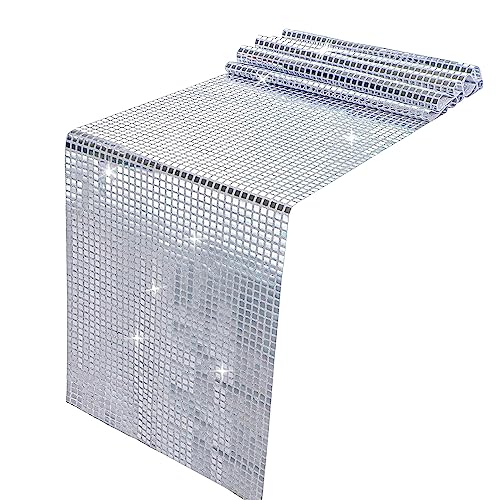 Snowkingdom 13 x 72 Inches Glitter Disco Party Table Runner Mirror Silver Runner Retro 70s 80s Theme Disco Ball Table Decorations Birthday Bachelorette Dance Party Supplies by Snowkingdom - Used condition - US$8.09