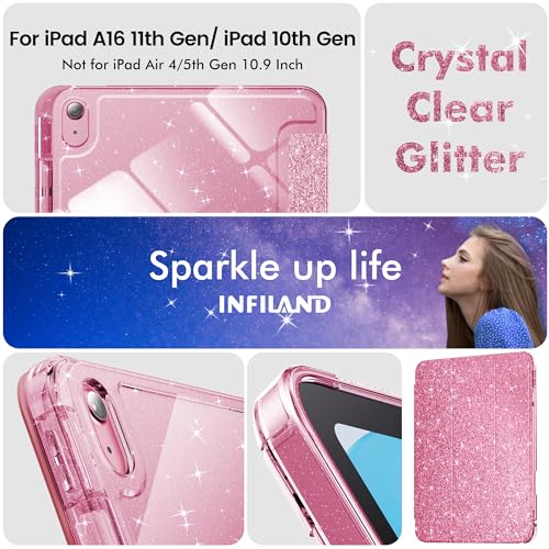 INFILAND Compatible with iPad A16 11th Generation 11 Inch 2025 Case, iPad Case 10th Generation 10.9 Inch, Glitter Cute Cover with Clear Sparkly Back, Pencil Holder, for Kids Girls Woman (Rose Pink) by INFILAND - Image 8