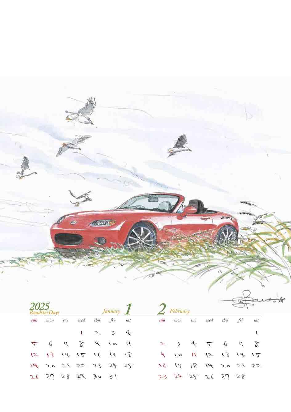 Amazon | ロードスターカレンダー Roadster Days 2025 by Bow。 A3