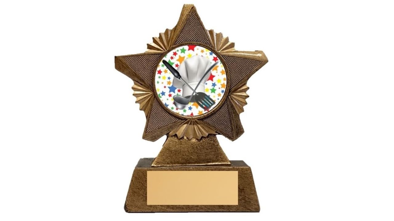 Chef Cooking Bake Off Trophy Award Premier Star Antique Gold 150mm Heavy Resin Free Engraving -troshow2-AA
