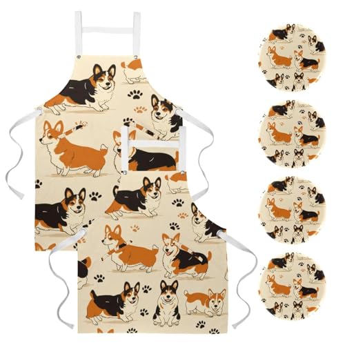 Tablier de cuisine pour restaurant lot de 2 et tablier de serveuse avec poches Corgi