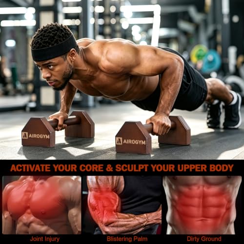 Image of Push-up Stand, 2 PCS Wood Pushup Bars Non-Slip Base Exercise Home Workout Equipment, 30CM Wooden Parallettes Handle Stands Grip for Men Strength Training, Planks Calisthenics
