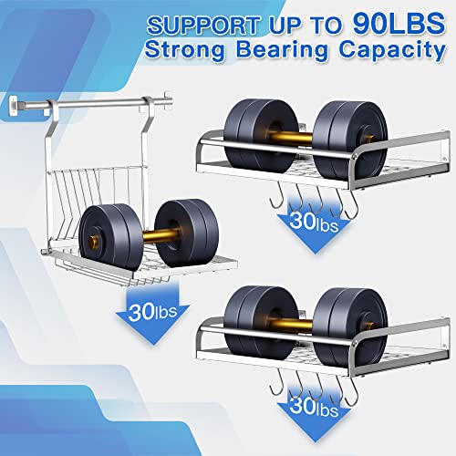 Etechmart Hanging Pot Rack, 3 In 1 Wall Mounted Pan Holder With 10 Hooks, Heavy Duty Dish Rack Cookware Organizer, Kitchen Storage Shelf For Utensils, 2 Installation Way, Easy Assembly, Silver #TOP6