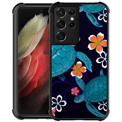 Goodsprout Compatible with Samsung Galaxy S21 Ultra Case,Turtle and Flowers Amazing Pattern Design Shockproof Anti-Scratch Hard PC Back Case for Samsung Galaxy S21 Ultra Case