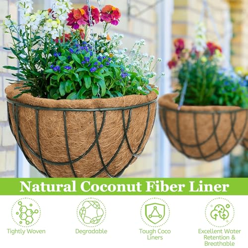 image for Riare 4 Pack 16 Inch Round Coco Liners Replacement, 100% Natural Cocon