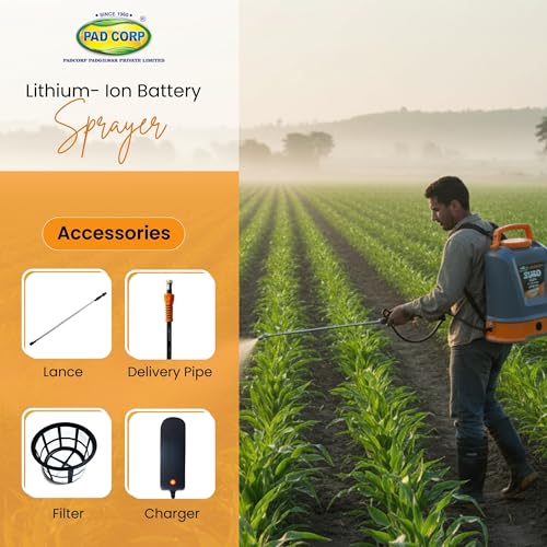 Image of Pad Corp Lithium Suzo 10 Liter Battery Sprayer Tank Capacity, Very Light Weight, Rechargeable Lithium Battery Suitable Small Office or Home or Bungalow Or Garden (Grey & Orange)
