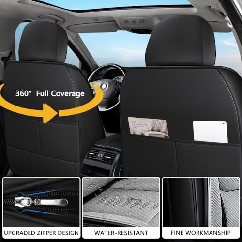Image of Car Seat Covers for Neon,for Dodge Neon 2000-2005,Leather Full Set Seat Covers,Airbag-Compatible Car Seat Protectors,Waterproof Seat Cover for Cars(Black+Gray,5PCS /with Pillows)