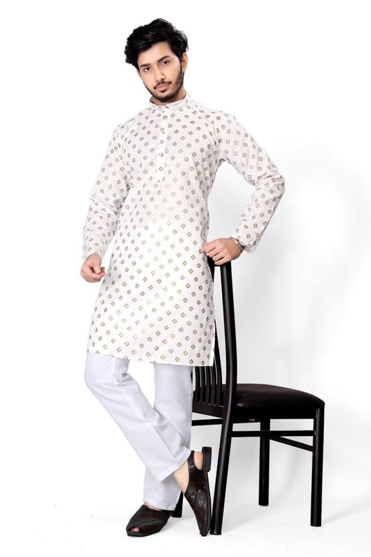 Mens Cotton Blend Printed Kurta with Pajama Comfortable FitPT-11-picture-38