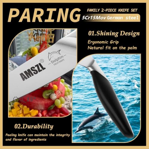 AMSZL 2-Piece Paring Knife Set, 3.5 & 5 Inch German Stainless Steel — view 6