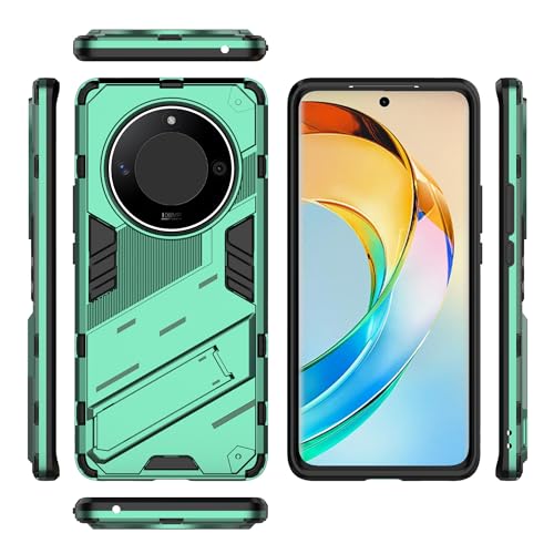 Honor X50 5G (������) �X�����P�[�X�ƌ݊�������A�X�^���h�L�b�N�X�^���h�t�� PC & TPU �d�b�P�[�X�J�o�[�A���ȑϏՌ��ی�J�o�[�u���P�b�g�ی�V�F��(Green)