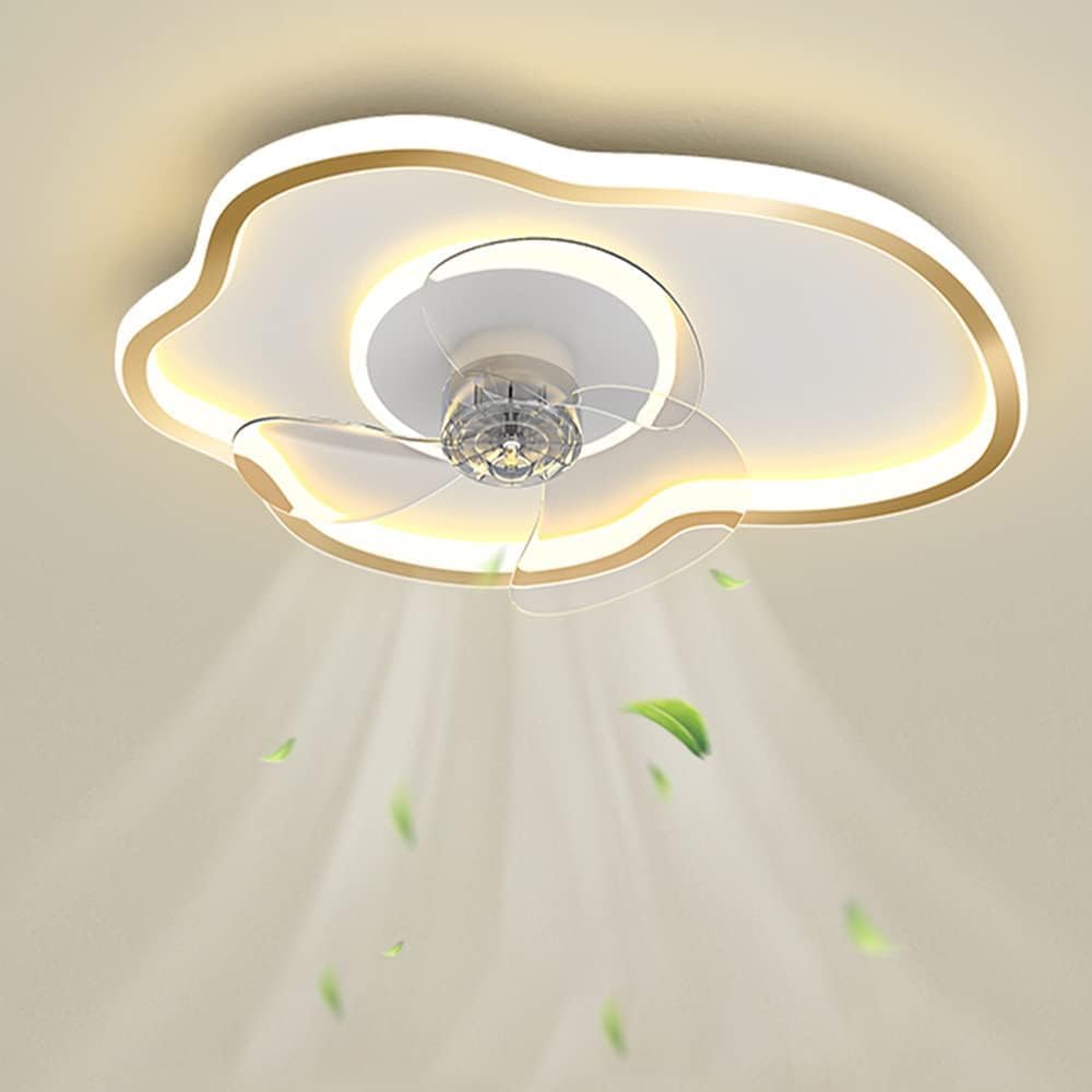 Nordic Cloud Shaped Ceiling Fan Light Modern White Flush Mount Ceiling Lamp Fan Invisible Remote Control Ceiling Fans Pure Copper Motor Mute Fan Light Children's Room Lighting Fixtures