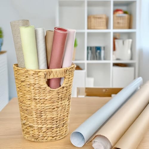 HMF Papierkorb Büro, Aufbewahrungskorb geflochten aus Wasserhyazinthe | Rund | 25 cm Durchmesser, 30 cm Höhe