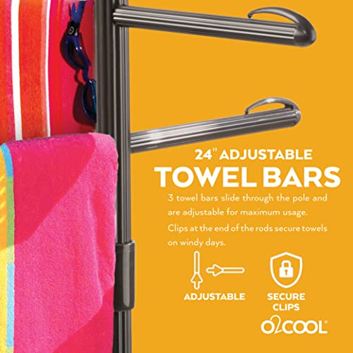O2Cool Pool & Spa Valet™, Adjustable Pool & Patio Towel Holder, Towel Holder, Towel Bar, Poolside Table, Poolside Towel Holder, Weighted Base Outdoor Towel Holder, O2Cool, Pool Valet, Bronze #TOP2