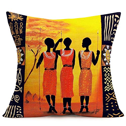 Qinqingo Throw Pillow Covers Oil Painting African Ethnic Print Cotton Linen Tribe Lady Pillowcase Cushion Cover For Home Sofa Bedroom Livingroom Decorative Pillowslips 18 X 18 Inches Set Of 4 (Gq04) #TOP2