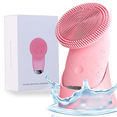 Cepillo facial de silicona suave para limpieza y exfoliante facial para mujeres – Limpiador facial antienvejecimiento, exfoliante y sistema de masaje para todo tipo de piel (rosa)