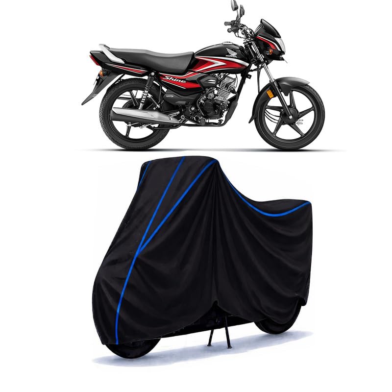 Image of Shine 100 Bike Cover Water Resistant Universal Motorcycle Rain | Heavy Duty UV Protection, Dust, Scratch Indoor Outdoor All Weather with Black Blue Piping Elastic