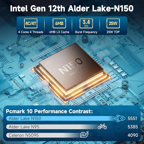 Image of Mini PC, Mini Desktop Computer with 12th Gen N150 (up to 3.6GHz) 16GB DDR4 512GB SSD, 4xUSB 3.2, 2x4K HDMI, 1xLAN, WiFi5, Bluetooth 4.2, Mini Server for Business, School, Office, Home(Black)