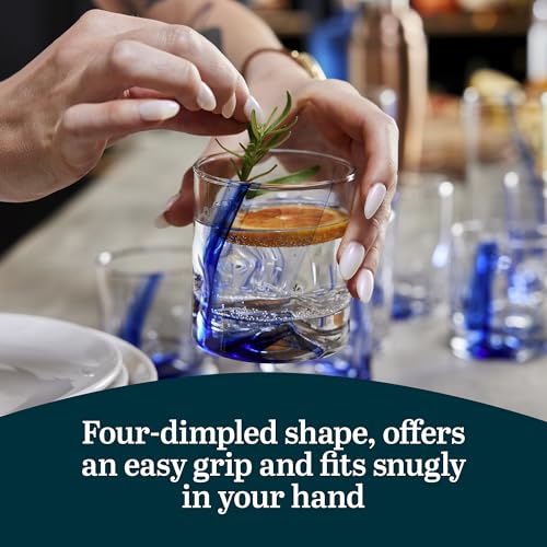 Image of Libbey Blue Ribbon Rock Glasses Set of 8, Artisan Inspired Four-Dimple Shaped Whiskey Glasses Set, Dishwasher Safe Short Drinking Glasses for Families