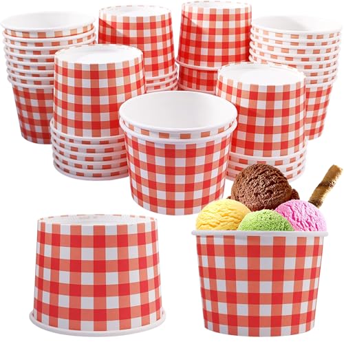 50 Pcs Red and White Gingham Ice Cream Cups ThanksGiving