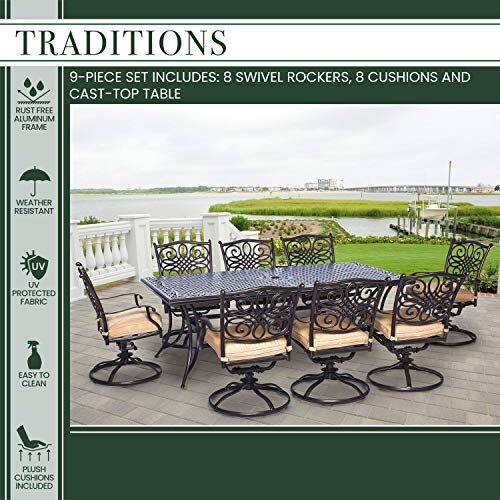 Traditions 9-Piece Dining Set With Eight Swivel Dining Chairs And A Large 84 X 42 In. Dining Table #TOP2
