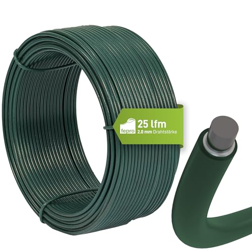 Fepro® Bindedraht 2,0 mm x 25 m, grün, verzinkt und kunststoffbeschichtet - witterungsbeständig, ideal für Maschendraht, Wildzaun, Garten oder basteln