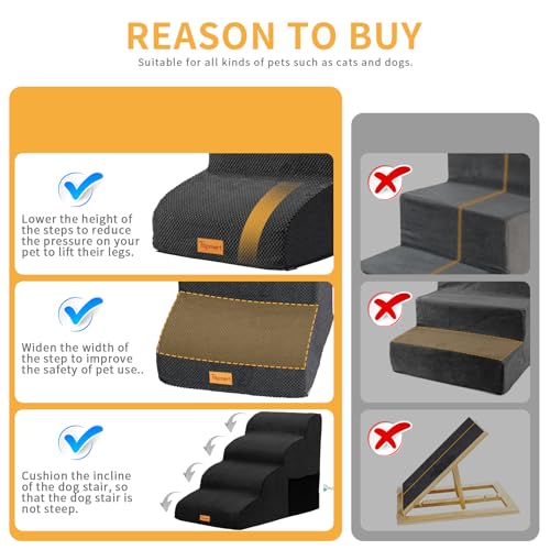 Image of Topmart High Density Foam Dog Steps 4 Tiers,Extra Wide Deep Pet Steps,Non-Slip Dog Stairs Ramp for Bed,Soft Foam Cat Ladder,Best for Older Injured,Older Pets,Cats with Joint Pain