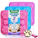 Ossryta 3Pcs Puppy Paw & Bone Silicone Molds - Non-Stick Candy Mold, Reusable Ice Cube Molds for Frozen Dog Treats, Chocolate, Jelly, Biscuit - Food Grade 2-in-1 Dog Treat Mold for Baking and Freezing