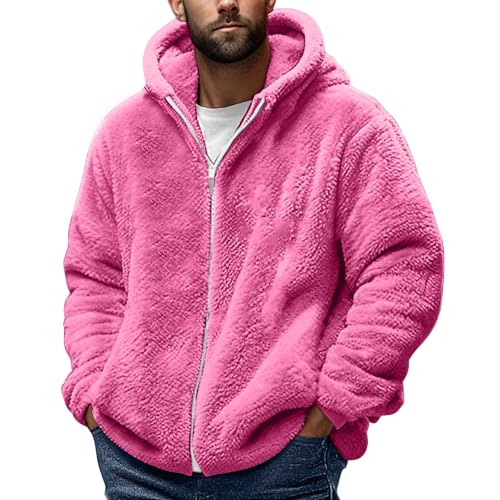 Mens Fuzzy Sherpa Jackets Casual Cozy Fleece Long Sleeve Full Zip Up Hoodies Warm Fall Winter Hooded Coat Fashion