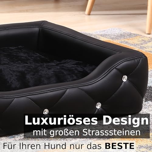 DaMi Luxus Hundebett I Premium Hundeschlafplatz mit großen Strasssteinen, Hundekissen Hundematratze Dogbed waschbar, Hundezubehör Hunde Dog Bett Matratze Körbchen, 18x58x46 cm Rechteckig Schwarz