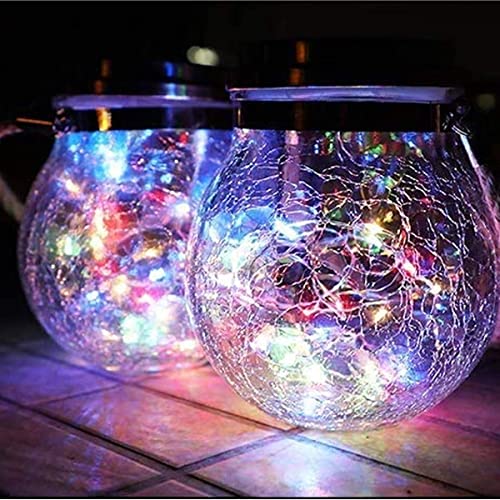 Image of AERYS Solar Crackle Jar Light | Waterproof Hanging Decorative Solar Lantern for Garden, Balcony, Patio & Outdoor Lighting - Multicolor 20 LED