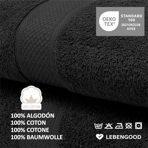 LEBENGOOD Handtücher Set, 4 Handtücher 50x90 aus Baumwolle - 100% Oeko-TEX®, Handtuch, Gästehandtücher, Badetuch, Badetücher, Duschtuch, Duschhandtuch, Badehandtuch, Duschtücher. (4 50X90 Negro)