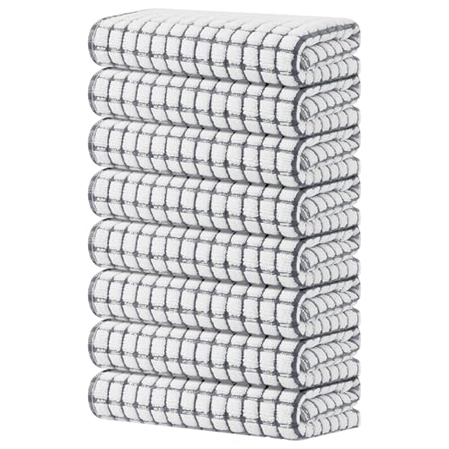 Kitinjoy Cotton 8 Pack Terry Kitchen Towels, Grey